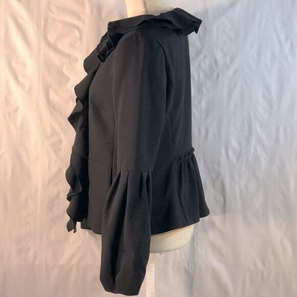 Magaschoni Collection Black  Wool Blend Ruffle Blouson Sleeves Jacket 8 - Picture 4 of 12